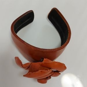 Orange leather flower bracelet